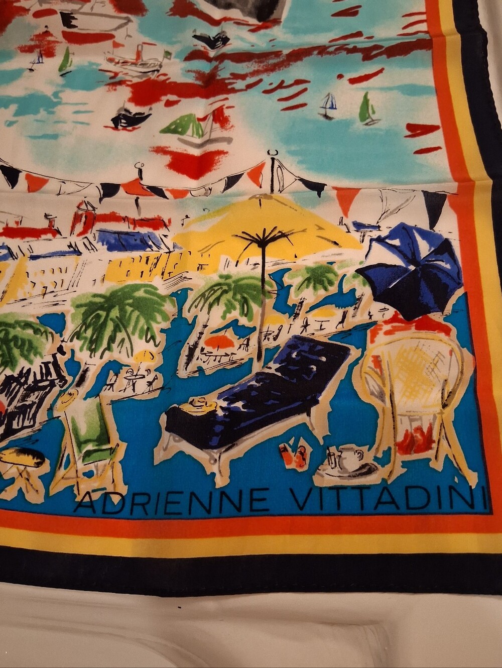 VTG Adrienne Vittadini 100% Silk Scarf Riviera Resort Novelty Print 11x50